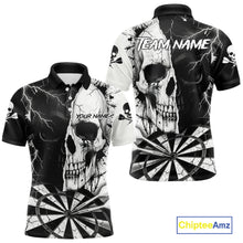 Load image into Gallery viewer, White &amp; Black Skull Dartboard Custom Men Dart Polo Shirt Retro Grunge Dart League Jerseys NYN2086