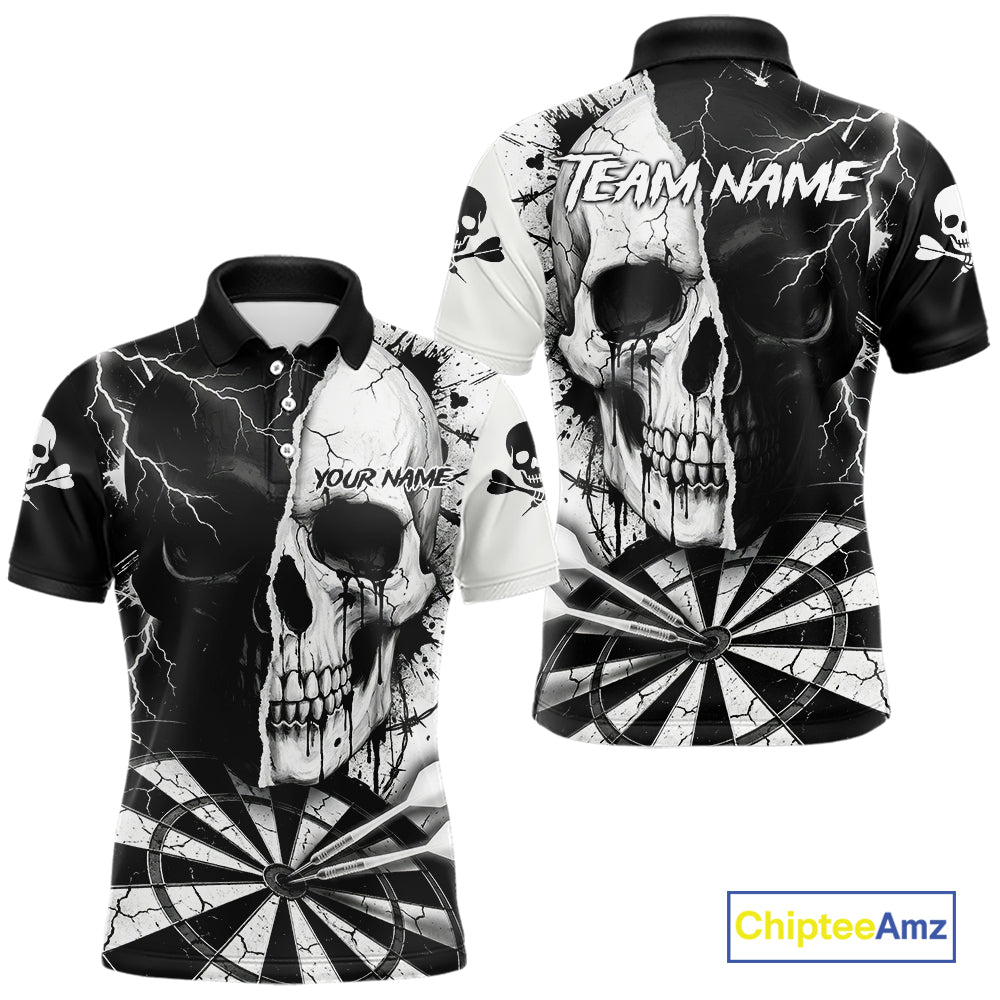 White & Black Skull Dartboard Custom Men Dart Polo Shirt Retro Grunge Dart League Jerseys NYN2086