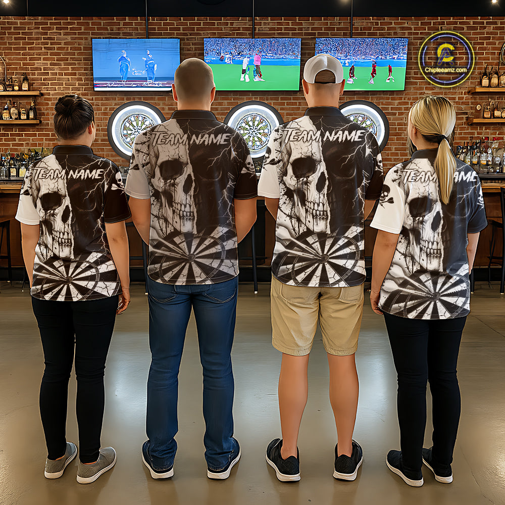 White & Black Skull Dartboard Custom Women Dart Polo Shirt Retro Grunge Dart League Jerseys NYN2086