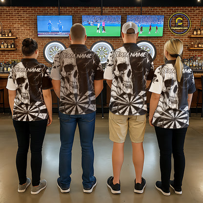 White & Black Skull Dartboard Custom Women Dart Polo Shirt Retro Grunge Dart League Jerseys NYN2086