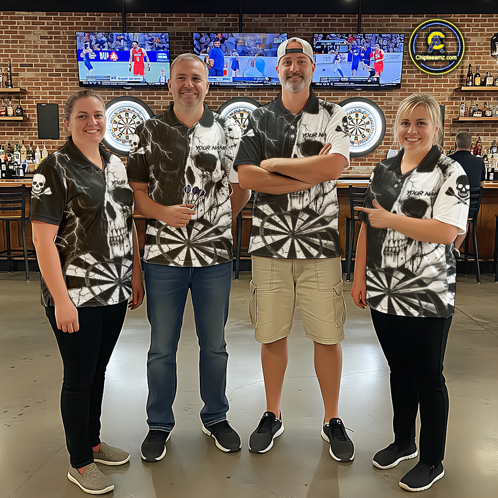 White & Black Skull Dartboard Custom Women Dart Polo Shirt Retro Grunge Dart League Jerseys NYN2086