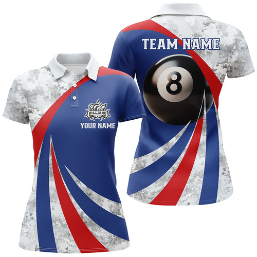 Personalized Red And Blue Jerseys 8 Ball Pool Women's Billiard Polo Shirts Custom Pool Jerseys Attire TDM1186