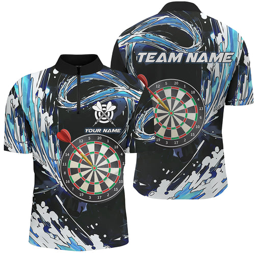 Personalized Blue Waves 3D Dart Board Quarter-Zip Shirt Custom Men Dart Shirts Dart Jerseys TDM1188