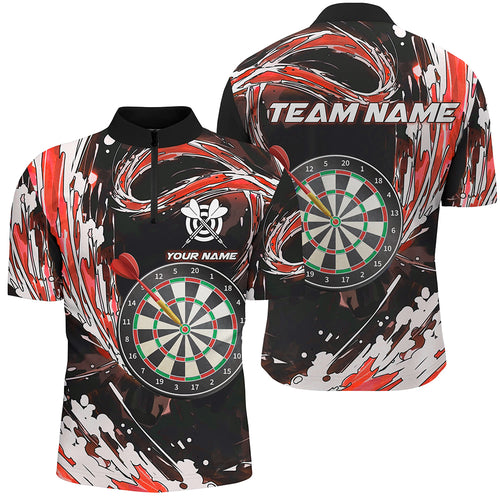 Personalized Red Waves 3D Dart Board Quarter-Zip Shirt Custom Men Dart Shirts Dart Jerseys TDM1189