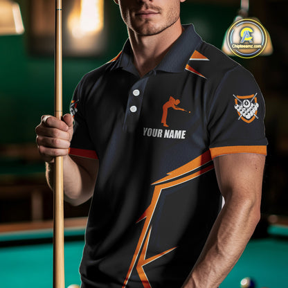 Billiard Jerseys For Men Custom Polo & Quarter-Zip Billiard Team Shirts, 8 Ball Pool Shirt |Orange TDM3829