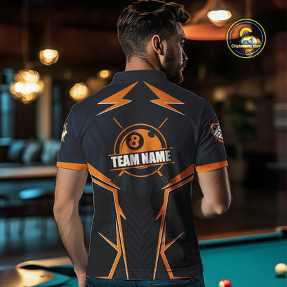 Billiard Jerseys For Men Custom Polo & Quarter-Zip Billiard Team Shirts, 8 Ball Pool Shirt |Orange TDM3829