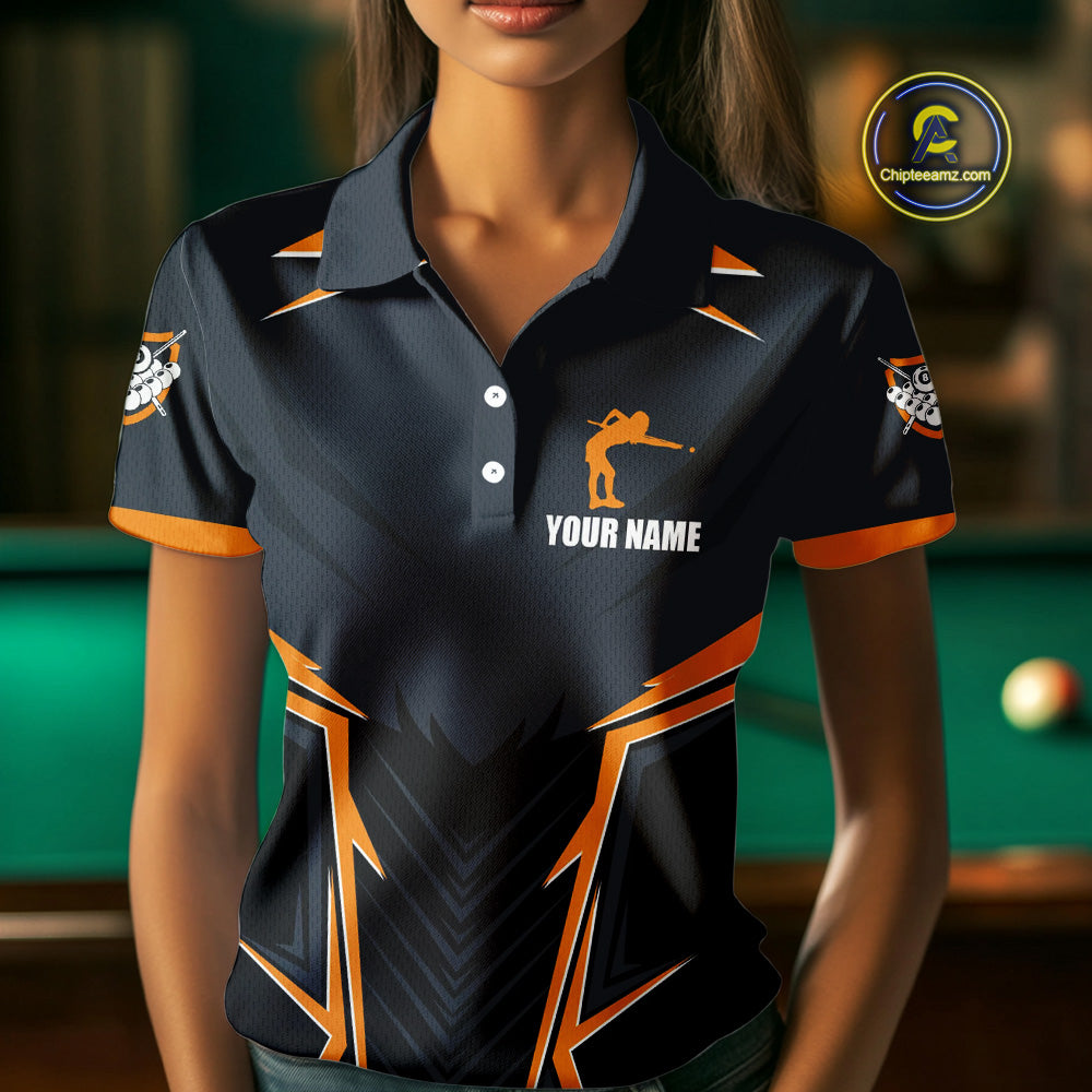 Billiard Jerseys For Women Custom Polo & Quarter-Zip Billiard Team Shirts, 8 Ball Pool Shirt |Orange TDM3829