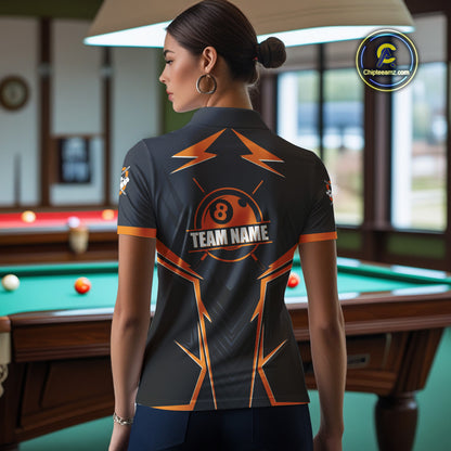 Billiard Jerseys For Women Custom Polo & Quarter-Zip Billiard Team Shirts, 8 Ball Pool Shirt |Orange TDM3829