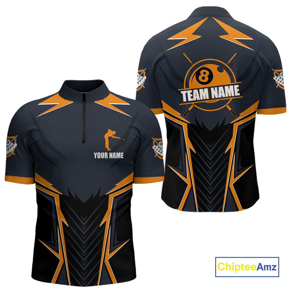 Billiard Jerseys For Men Custom Polo & Quarter-Zip Billiard Team Shirts, 8 Ball Pool Shirt |Orange TDM3829