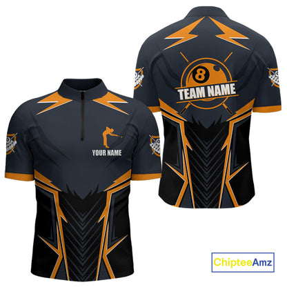 Billiard Jerseys For Men Custom Polo & Quarter-Zip Billiard Team Shirts, 8 Ball Pool Shirt |Orange TDM3829