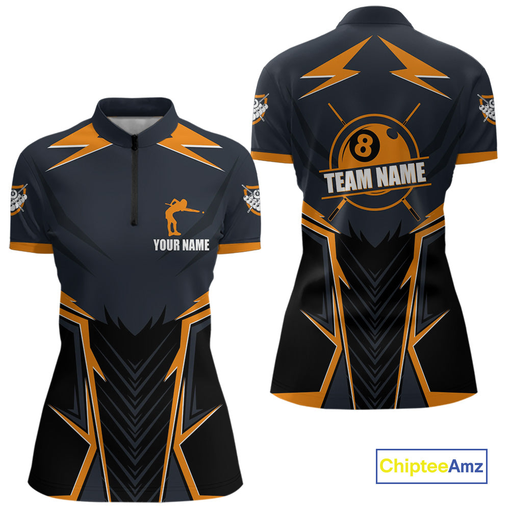 Billiard Jerseys For Women Custom Polo & Quarter-Zip Billiard Team Shirts, 8 Ball Pool Shirt |Orange TDM3829