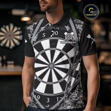 Load image into Gallery viewer, Personalized Grunge Grey Pixel Camo Dart Shirts For Men, Dart Jerseys Team Polo &amp; Quarter Zip TDM3954
