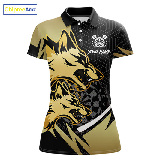 Black And Gold Dartboard Wolf Darts Shirt For Women Custom Darts Jersey Team Polo & 1/4 Zip TDM6470