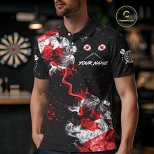 Load image into Gallery viewer, Customized Grunge Canada Flag Smoke Darts Polo &amp; Quarter-Zip Shirt, Patriotic Dart Jersey For Men TDM4129