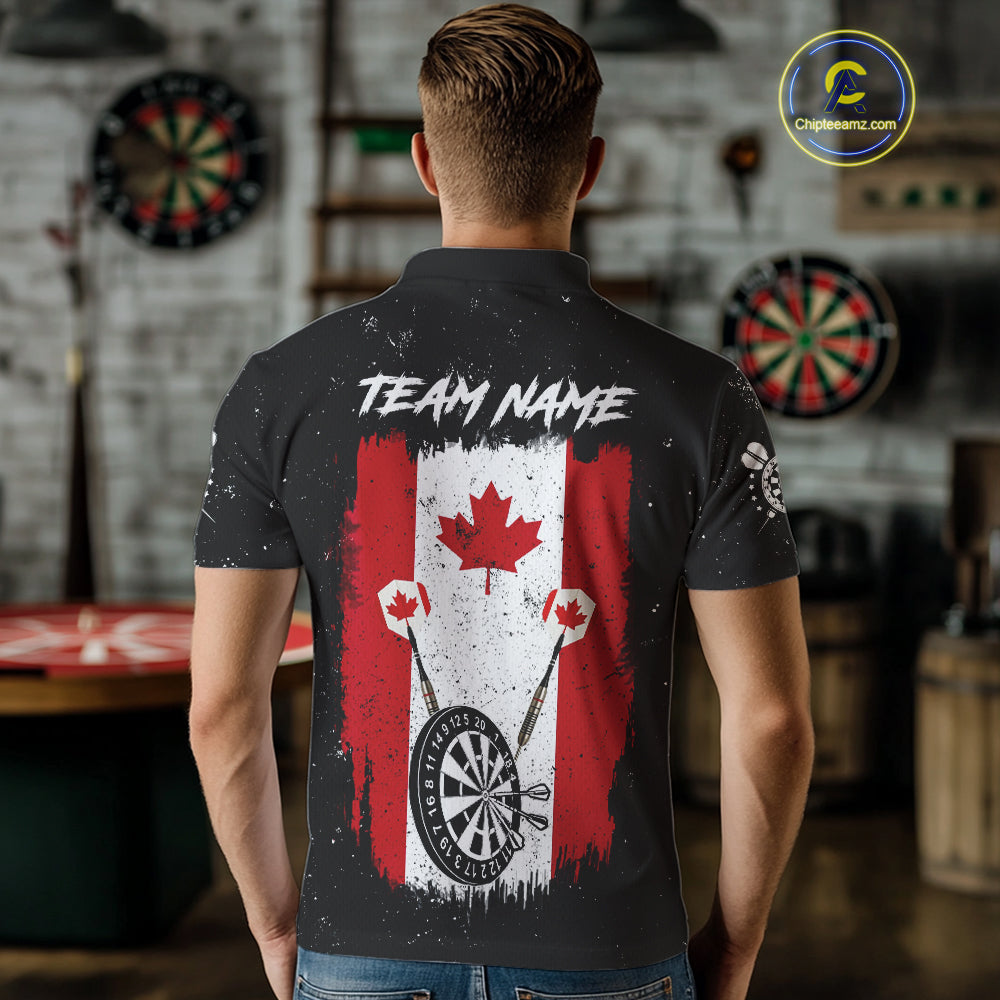 Customized Grunge Canada Flag Smoke Darts Polo & Quarter-Zip Shirt, Patriotic Dart Jersey For Men TDM4129