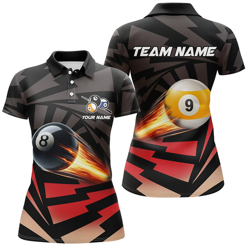 Personalized 8 Ball & 9 Ball Light Fire Billiard Shirts For Women Custom Billiard Apparel Jerseys TDM1957
