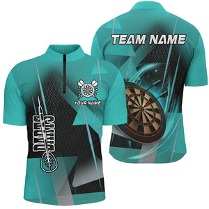 Personalized Darts Polo & Quarter-Zip 3D Printed Shirts For Men Custom Turquoise Darts Team Jersey TDM1959