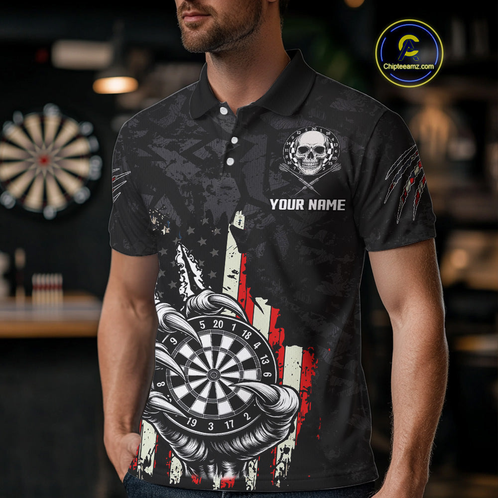 Funny Claw Tearing US Flag Darts Shirt For Men Custom Patriotic Skull Darts Team Jerseys TDM4503