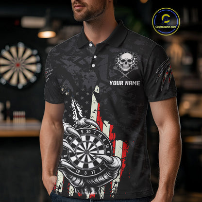 Funny Claw Tearing US Flag Darts Shirt For Men Custom Patriotic Skull Darts Team Jerseys TDM4503