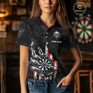 Funny Claw Tearing US Flag Darts Shirt For Women Custom Patriotic Skull Darts Team Jerseys TDM4503