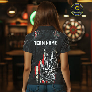 Funny Claw Tearing US Flag Darts Shirt For Women Custom Patriotic Skull Darts Team Jerseys TDM4503