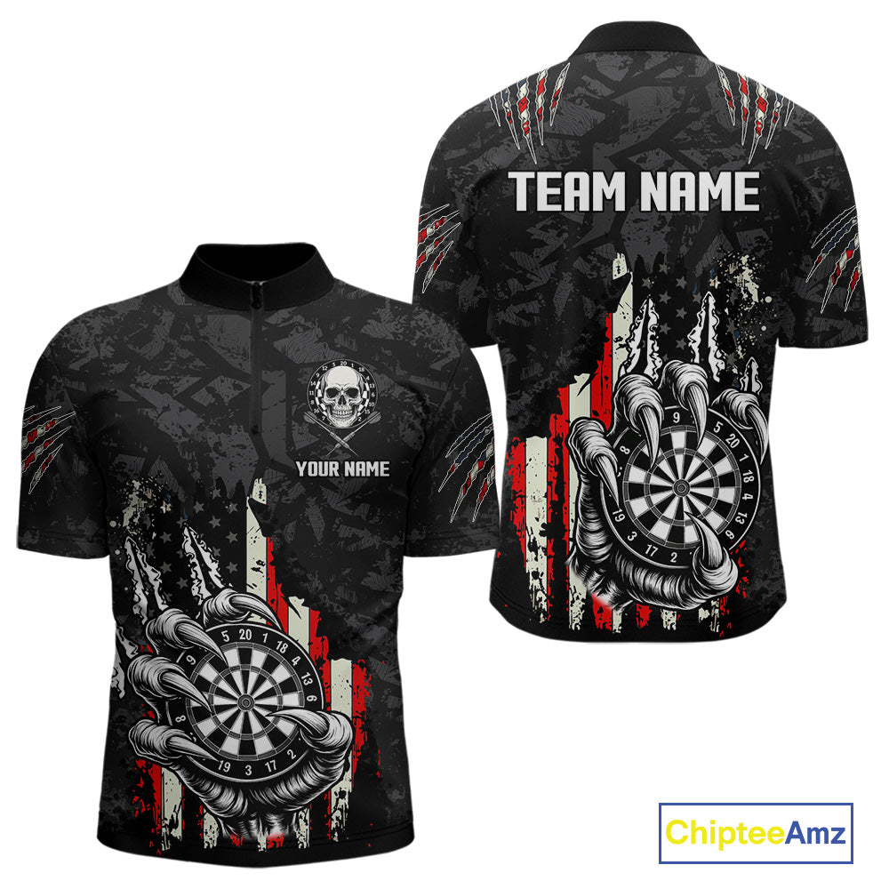 Funny Claw Tearing US Flag Darts Shirt For Men Custom Patriotic Skull Darts Team Jerseys TDM4503