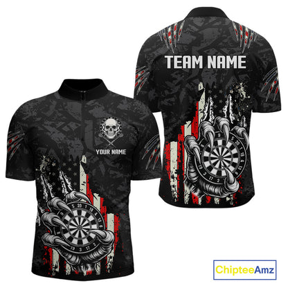 Funny Claw Tearing US Flag Darts Shirt For Men Custom Patriotic Skull Darts Team Jerseys TDM4503