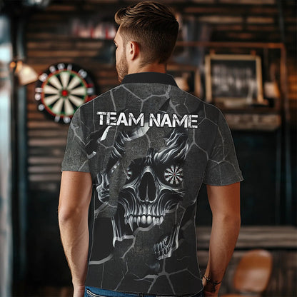 Personalized Skull Black Grunge Darts Polo And Quarter-Zip Shirts For Men Custom Darts Team Jerseys TDM2430