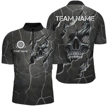 Load image into Gallery viewer, Personalized Skull Black Grunge Darts Polo And Quarter-Zip Shirts For Men Custom Darts Team Jerseys TDM2430