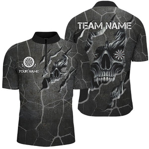 Personalized Skull Black Grunge Darts Polo And Quarter-Zip Shirts For Men Custom Darts Team Jerseys TDM2430