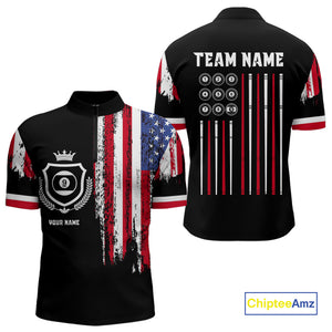 Personalized Grunge American Flag 9 Ball Pool Team Shirt For Men Custom Patriotic Billiard Shirts TDM4733