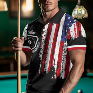 Personalized Grunge American Flag 9 Ball Pool Team Shirt For Men Custom Patriotic Billiard Shirts TDM4734