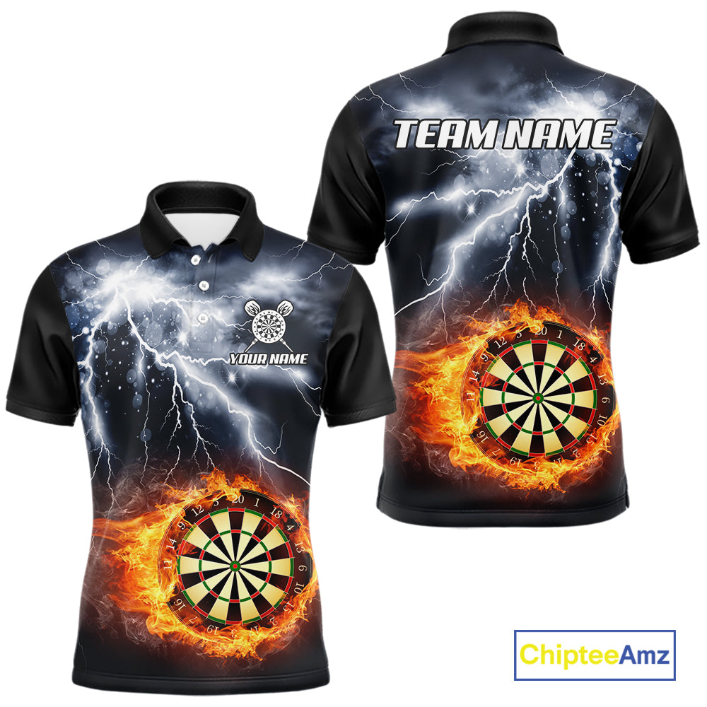 Black And White Flame Dartboard Lightning Darts Shirt For Men Custom Darts League Team Jersey TDM7439