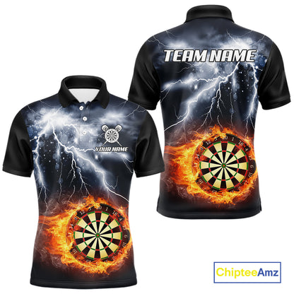 Black And White Flame Dartboard Lightning Darts Shirt For Men Custom Darts League Team Jersey TDM7439