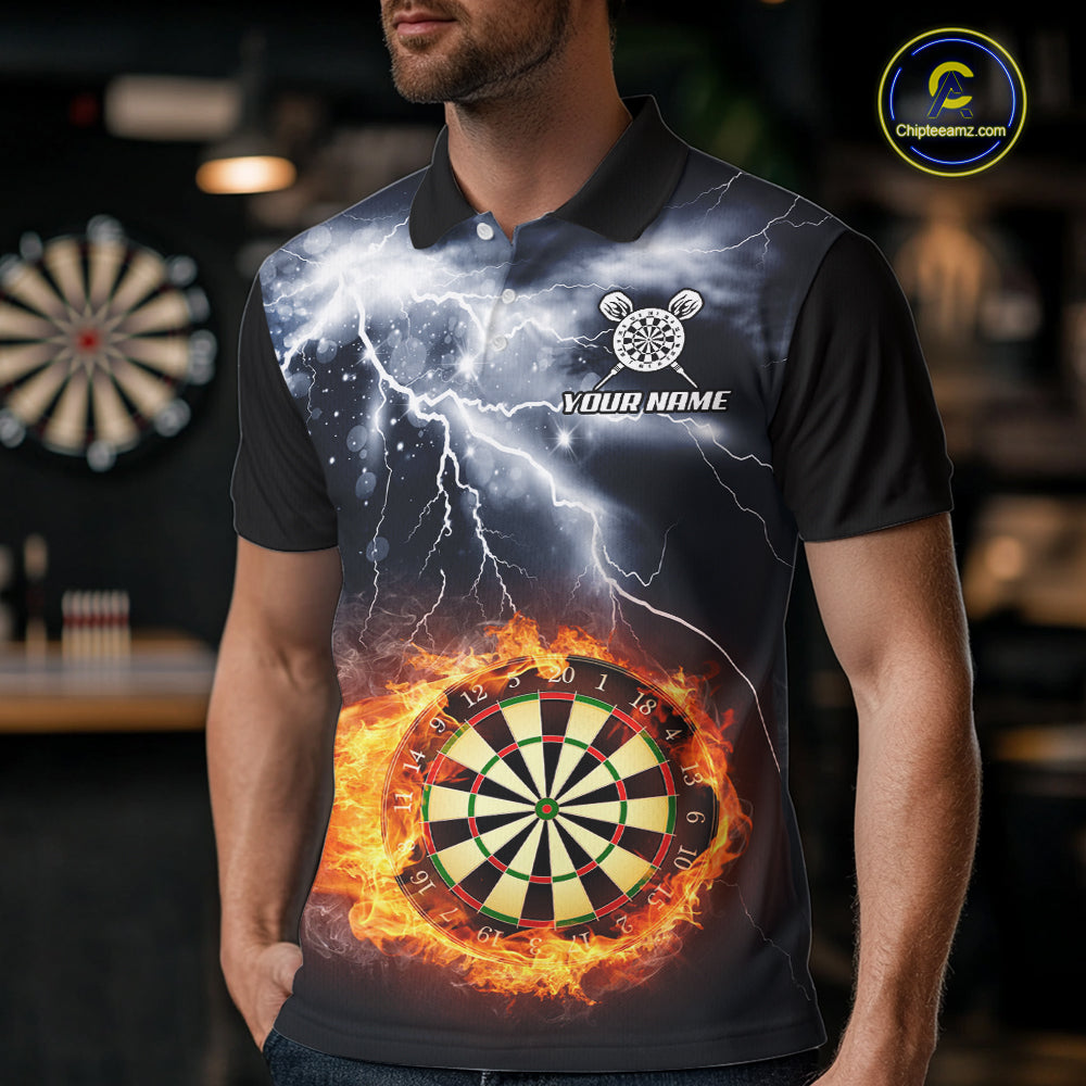 Black And White Flame Dartboard Lightning Darts Shirt For Men Custom Darts League Team Jersey TDM7439