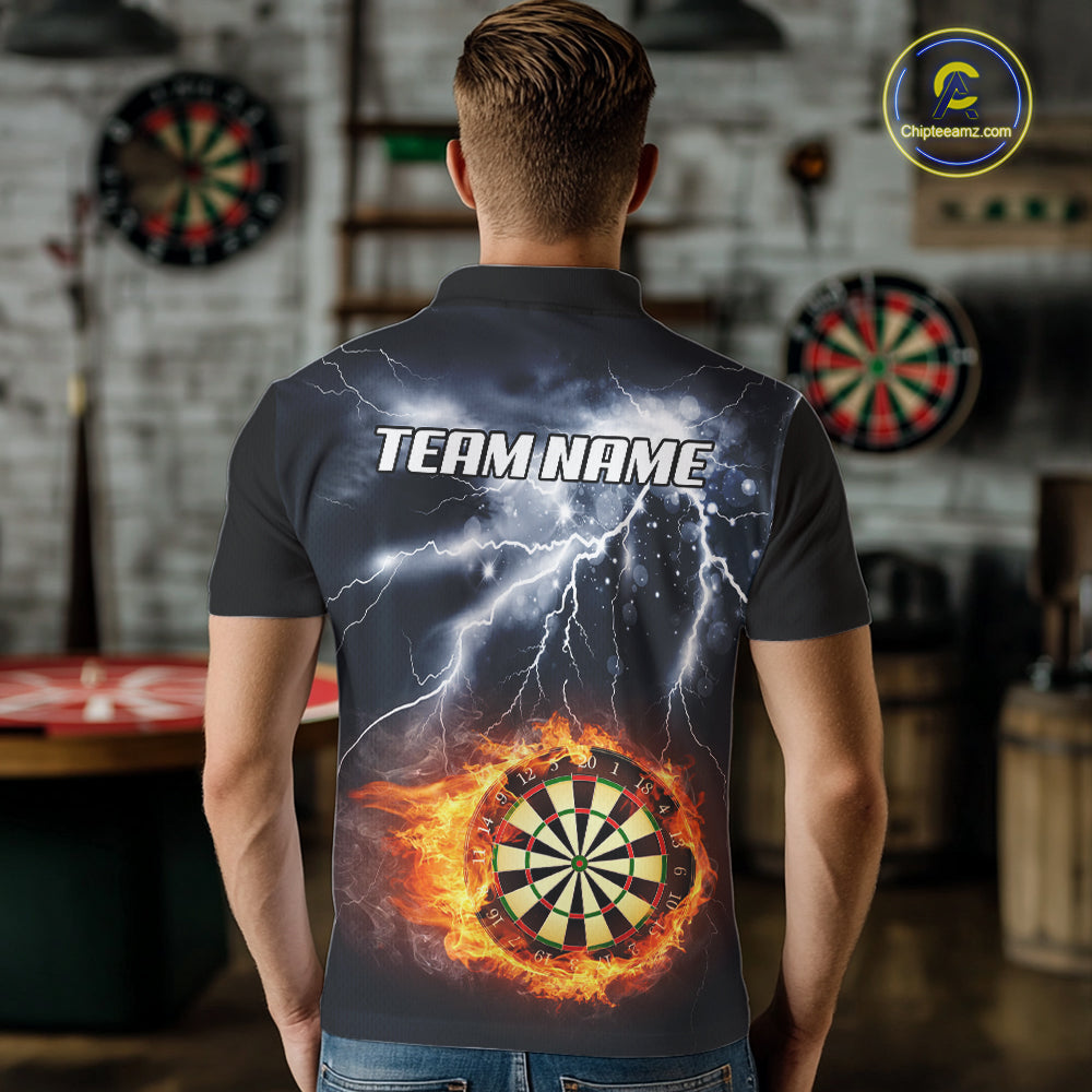 Black And White Flame Dartboard Lightning Darts Shirt For Men Custom Darts League Team Jersey TDM7439
