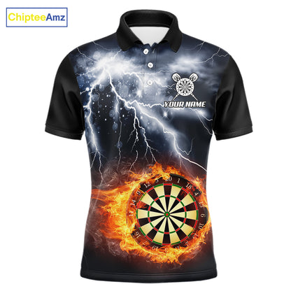 Black And White Flame Dartboard Lightning Darts Shirt For Men Custom Darts League Team Jersey TDM7439