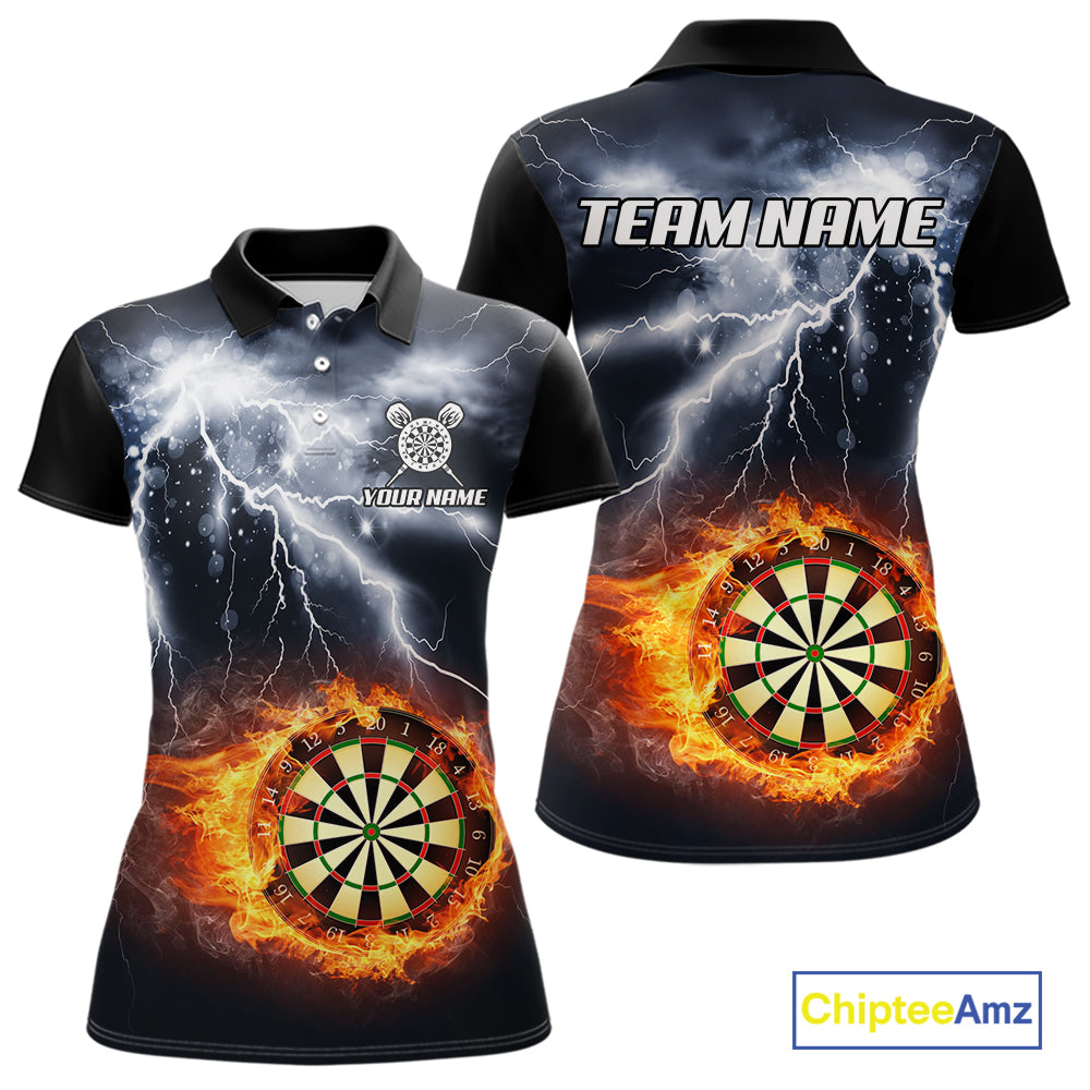 Black And White Flame Dartboard Lightning Darts Shirt For Women Custom Darts League Team Jersey TDM7439