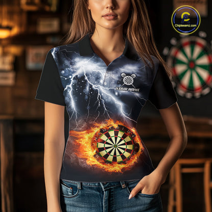 Black And White Flame Dartboard Lightning Darts Shirt For Women Custom Darts League Team Jersey TDM7439