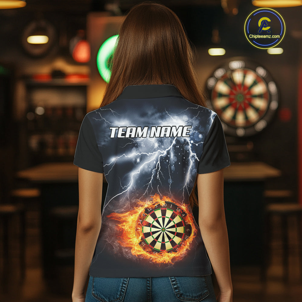 Black And White Flame Dartboard Lightning Darts Shirt For Women Custom Darts League Team Jersey TDM7439
