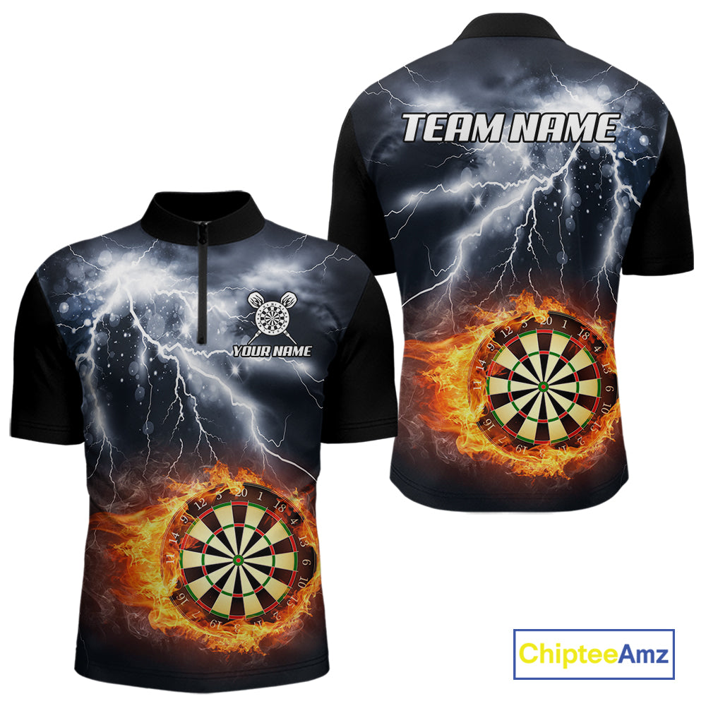 Black And White Flame Dartboard Lightning Darts Shirt For Men Custom Darts League Team Jersey TDM7439