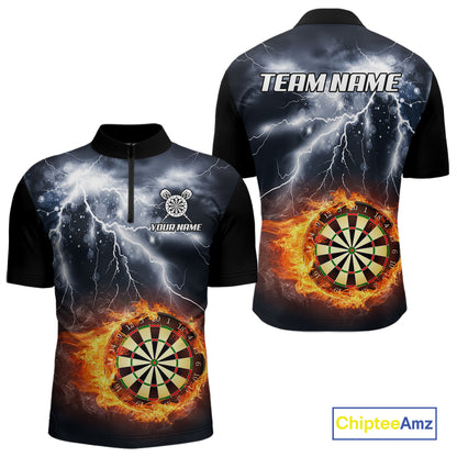 Black And White Flame Dartboard Lightning Darts Shirt For Men Custom Darts League Team Jersey TDM7439