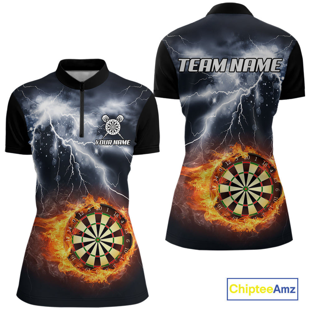 Black And White Flame Dartboard Lightning Darts Shirt For Women Custom Darts League Team Jersey TDM7439