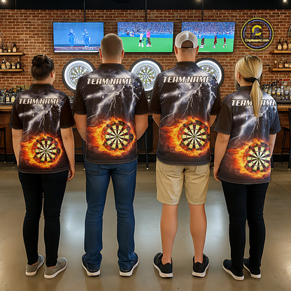 Black And White Flame Dartboard Lightning Darts Shirt For Men Custom Darts League Team Jersey TDM7439