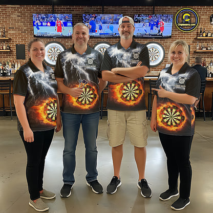 Black And White Flame Dartboard Lightning Darts Shirt For Men Custom Darts League Team Jersey TDM7439
