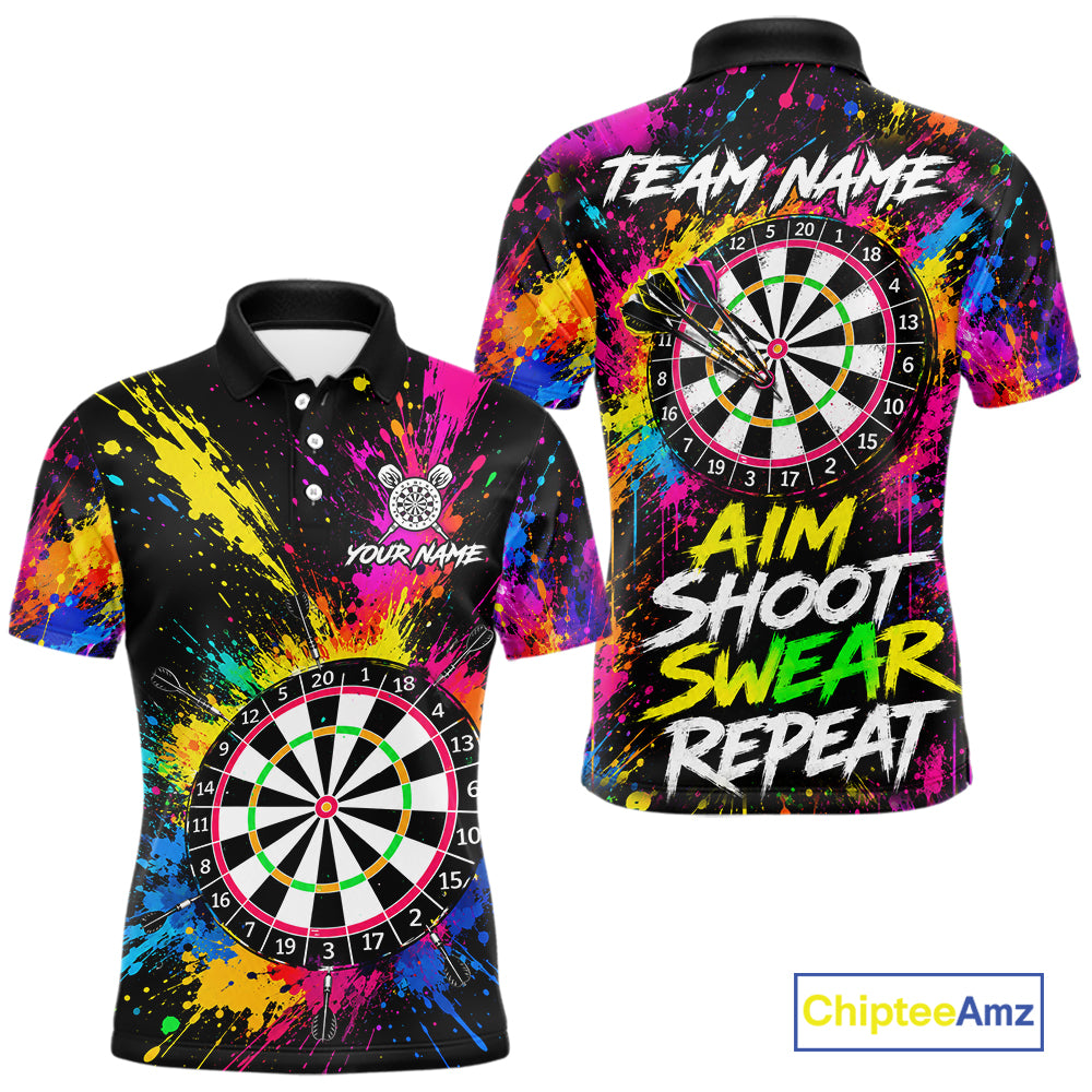 Colorful Aim Shoot Swear Reapeat Funny Darts Shirts For Men Custom Darts Team Jersey, Darts Gifts TDM7443