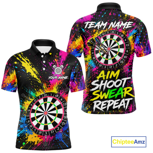 Colorful Aim Shoot Swear Reapeat Funny Darts Shirts For Men Custom Darts Team Jersey, Darts Gifts TDM7443