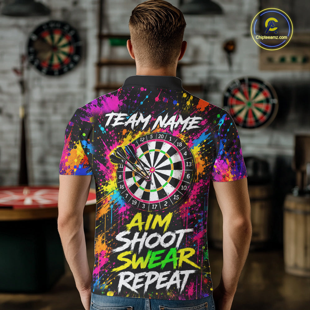Colorful Aim Shoot Swear Reapeat Funny Darts Shirts For Men Custom Darts Team Jersey, Darts Gifts TDM7443