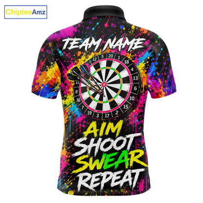 Colorful Aim Shoot Swear Reapeat Funny Darts Shirts For Men Custom Darts Team Jersey, Darts Gifts TDM7443