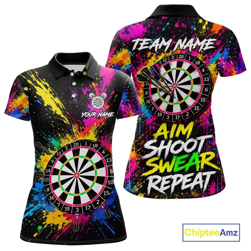 Colorful Aim Shoot Swear Reapeat Funny Darts Shirts For Women Custom Darts Team Jersey, Darts Gifts TDM7443